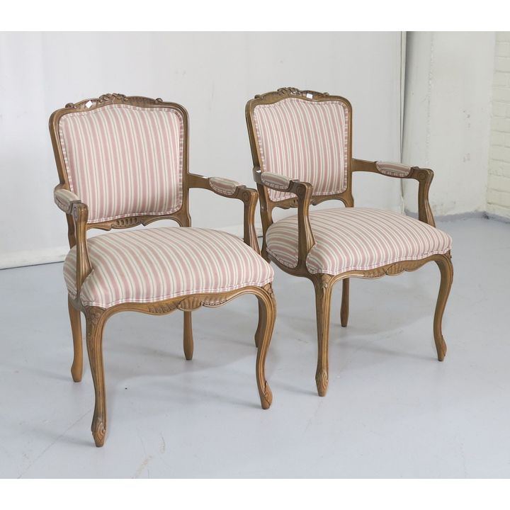 PAIR OF UPHOLSTERED OPEN ARMCHAIRS