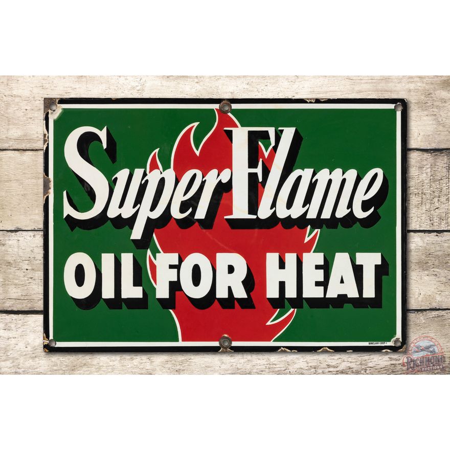 Sinclair HC Gasoline + Superflame Oil For Heat Double Sided Porcelain Sign