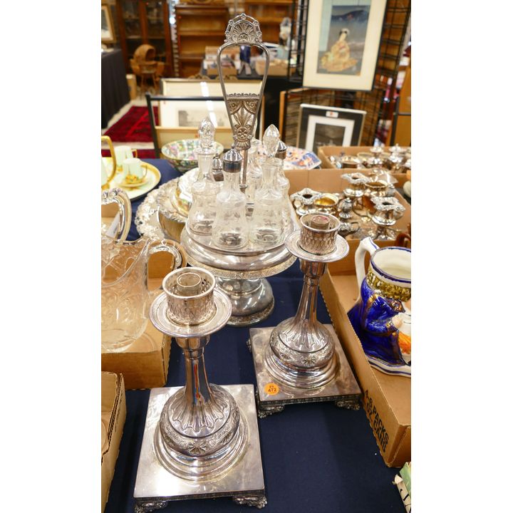 2pc Victorian Silverplate Castor Set & Candlesticks