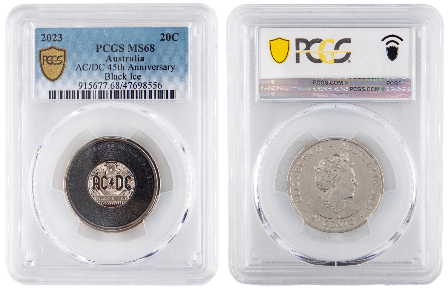 Elizabeth II, AC/DC 45th Anniversary, Twenty Cent, 2023, PCGS MS68