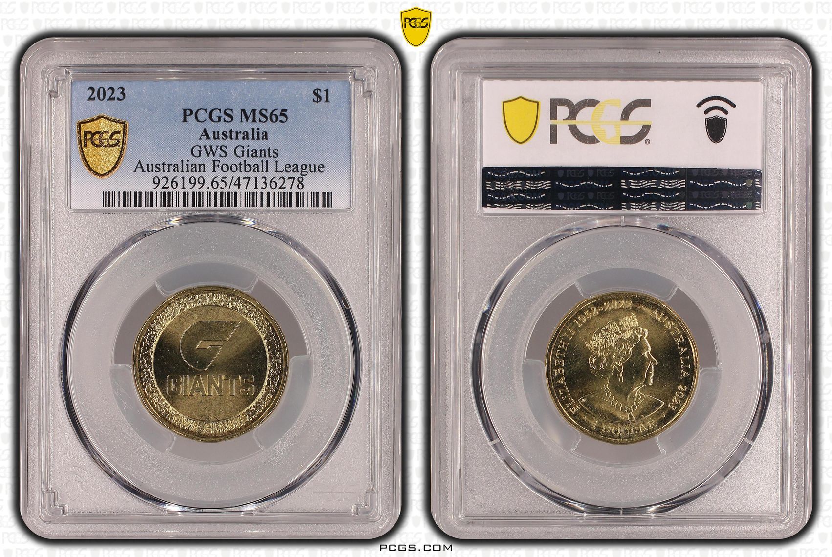 Elizabeth II, AFL- GWS Giants, One Dollar, 2023, PCGS MS65