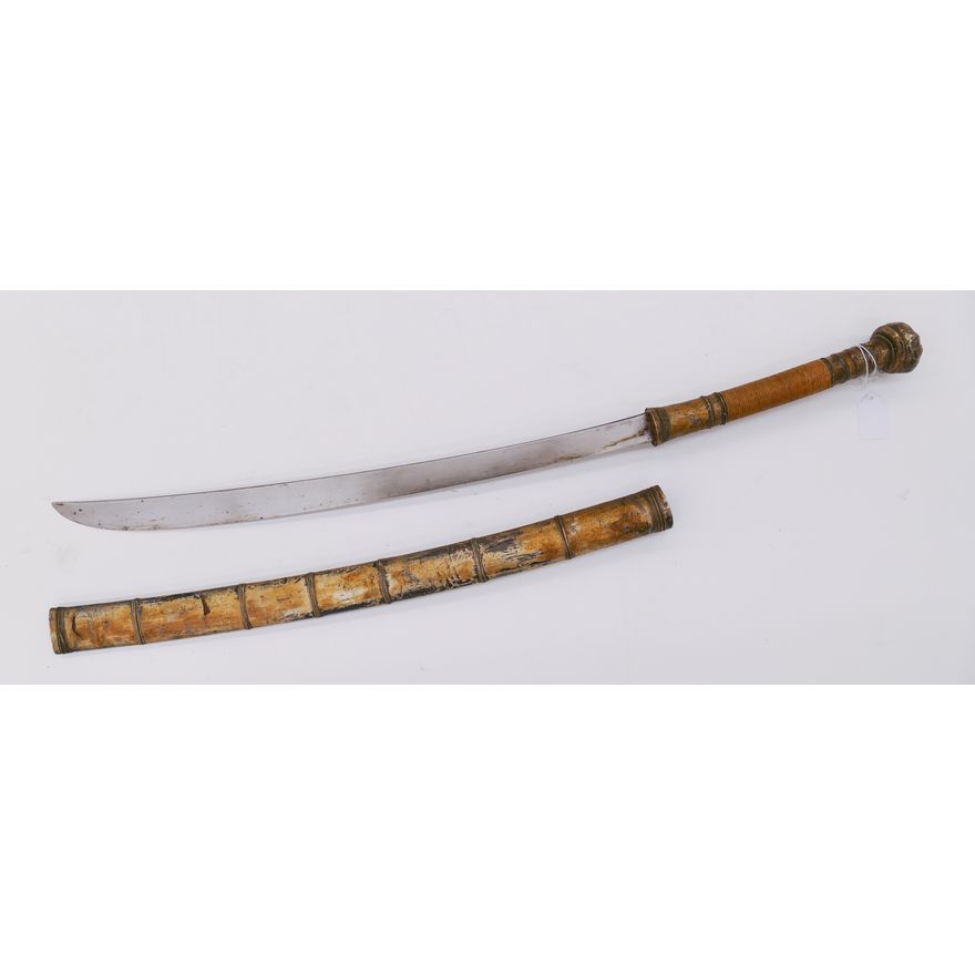 Burmese Silver Mounted Dha Sword- 33''