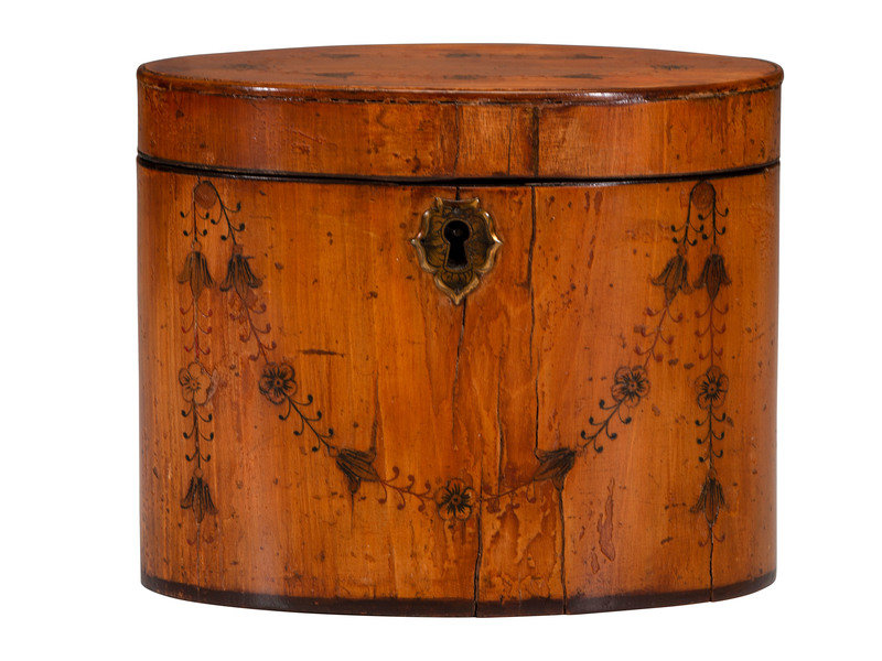 A George III Walnut and Penwork Tea Caddy
