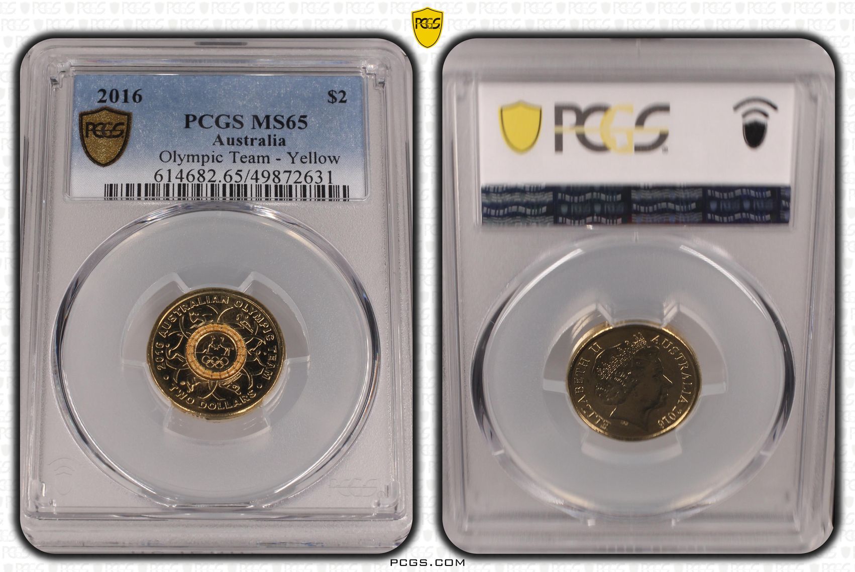 426 · Elizabeth II, Olympic Team - Yellow , Two Dollar, 2016, PCGS MS65
