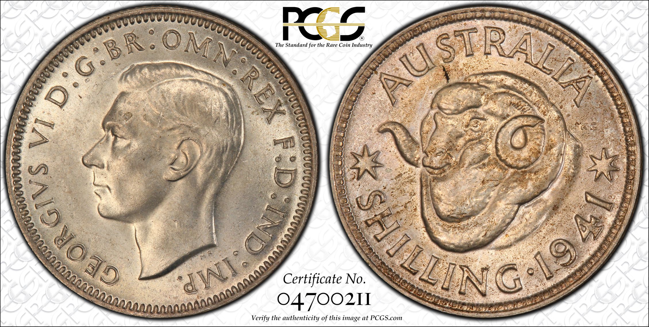 George VI, Shilling, 1941, PCGS MS65