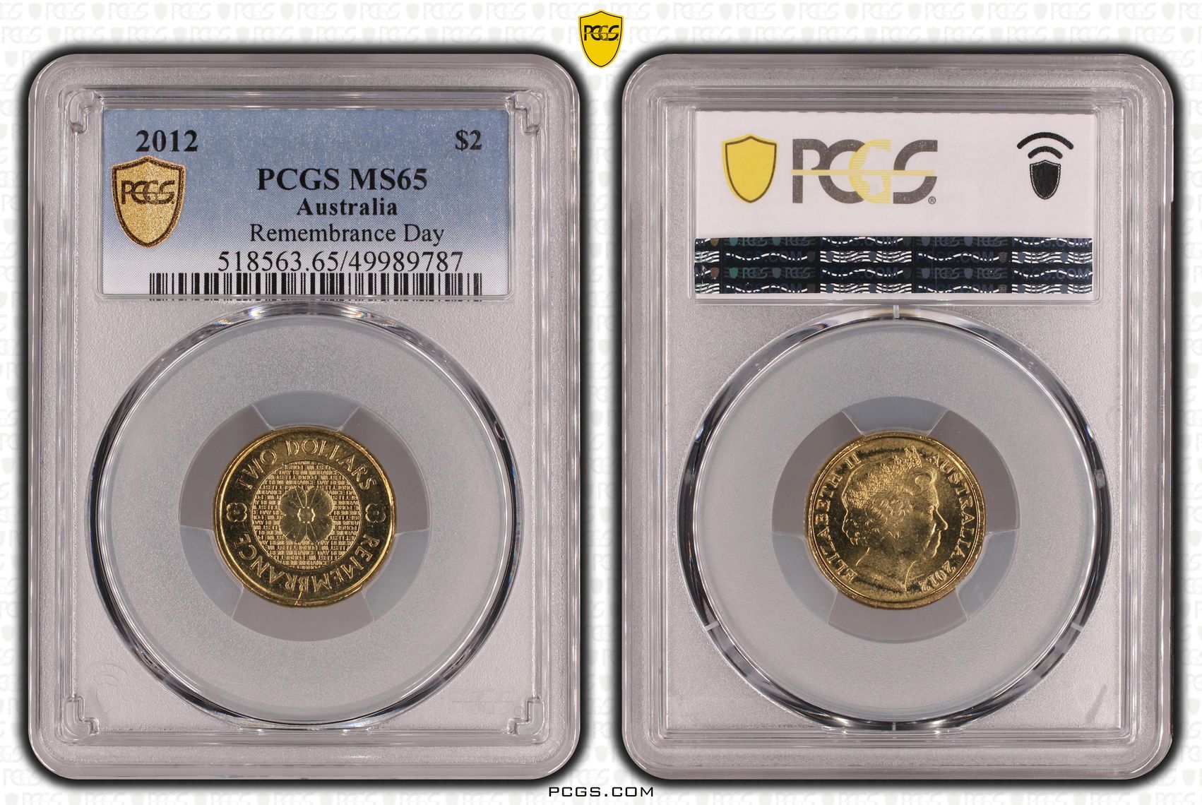 Remembrance Day, Two Dollar, 2012, PCGS MS65