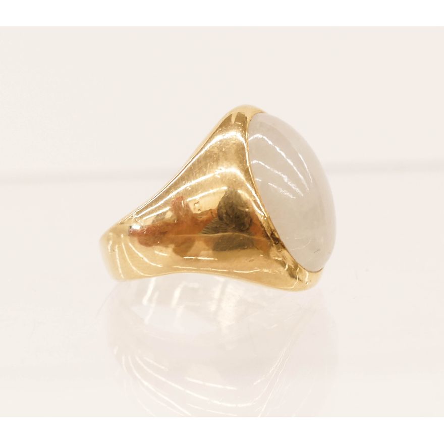 Men's 14k White Jade Cabochon Ring Size 10