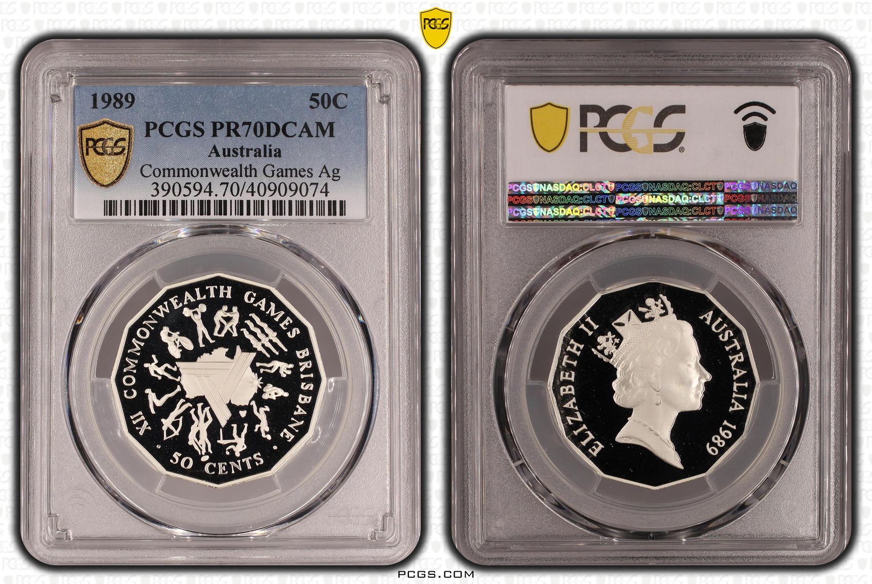270 · 1989 Australia Fifty Cent, 50c Silver Proof Commonwealth Games PCGS - PR70DCAM POP 25/0 -074