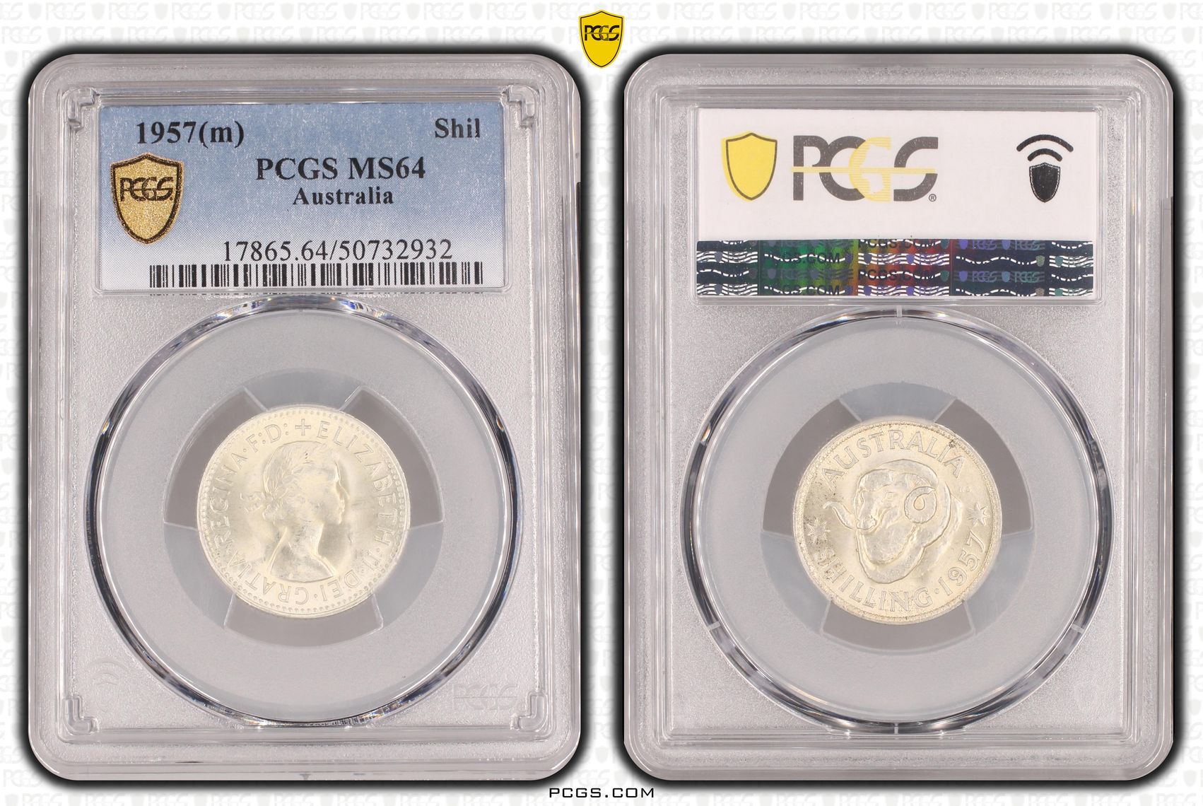 Shilling, 1957(m), PCGS MS64