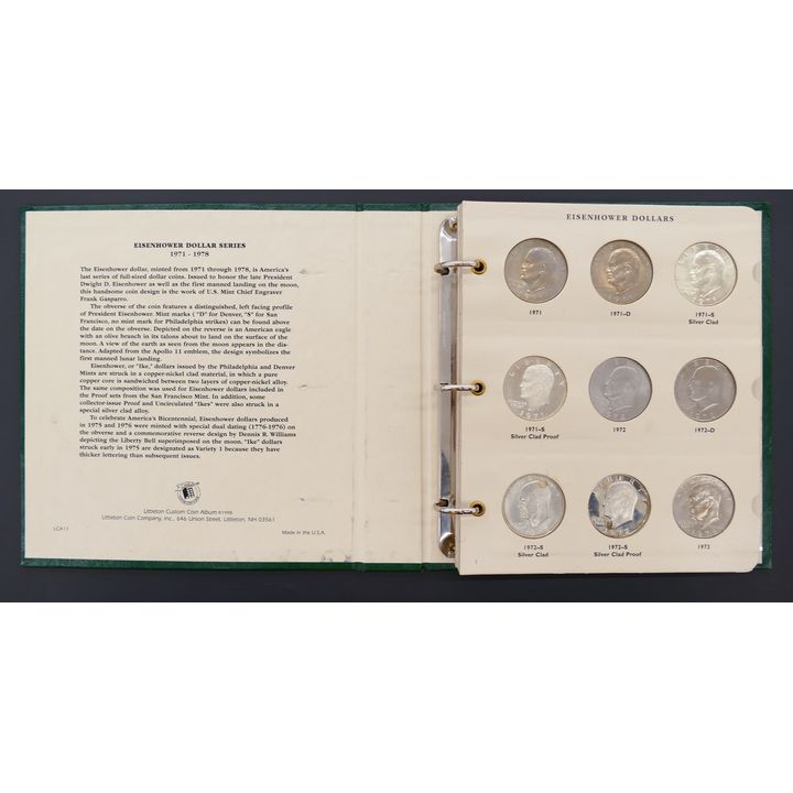 1971-1978 Eisenhower Dollars Green Book w/ 32 Coins- some proof