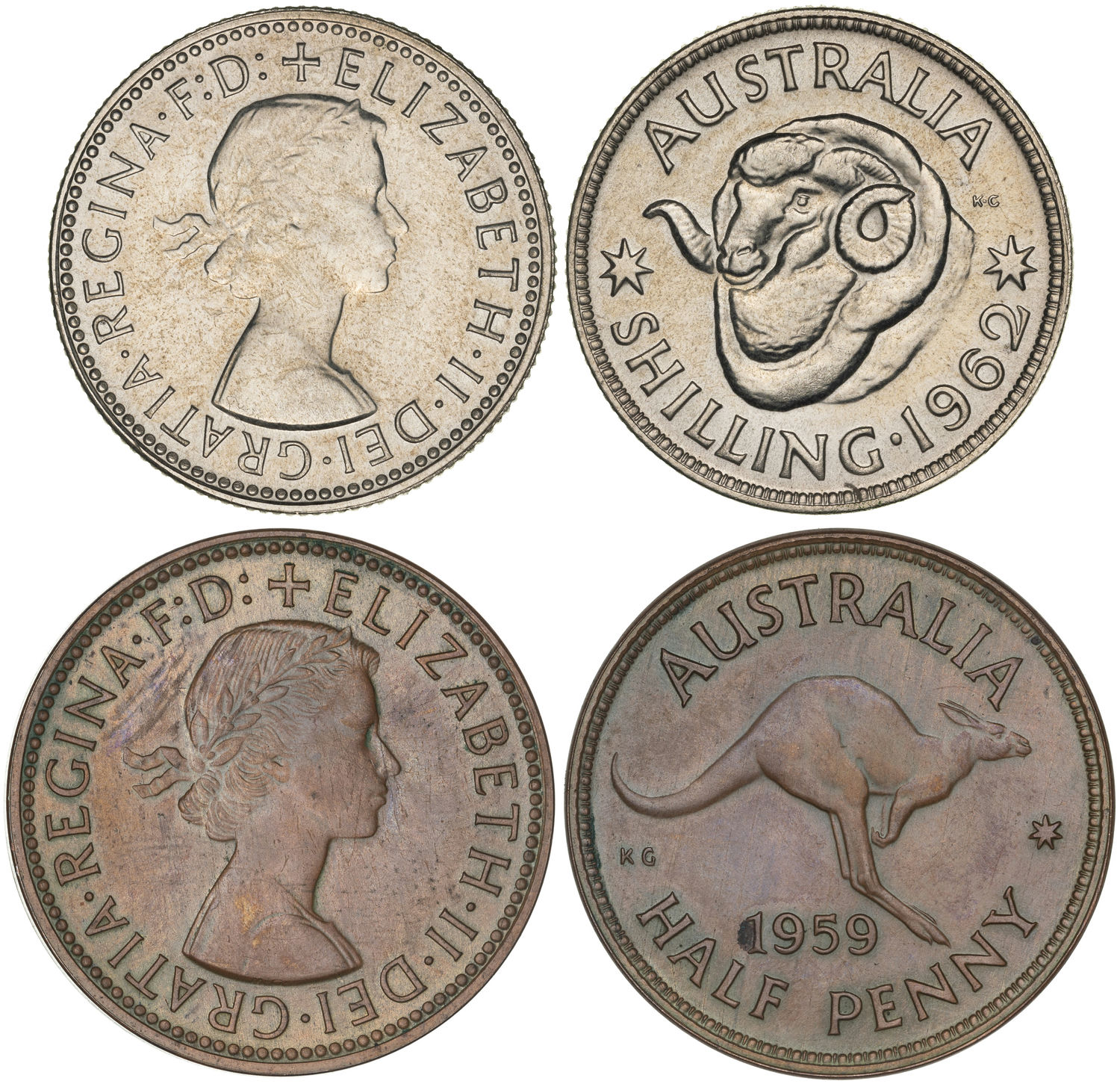 Elizabeth II, Halfpenny - Shilling, 1959 - 1962, aFDC