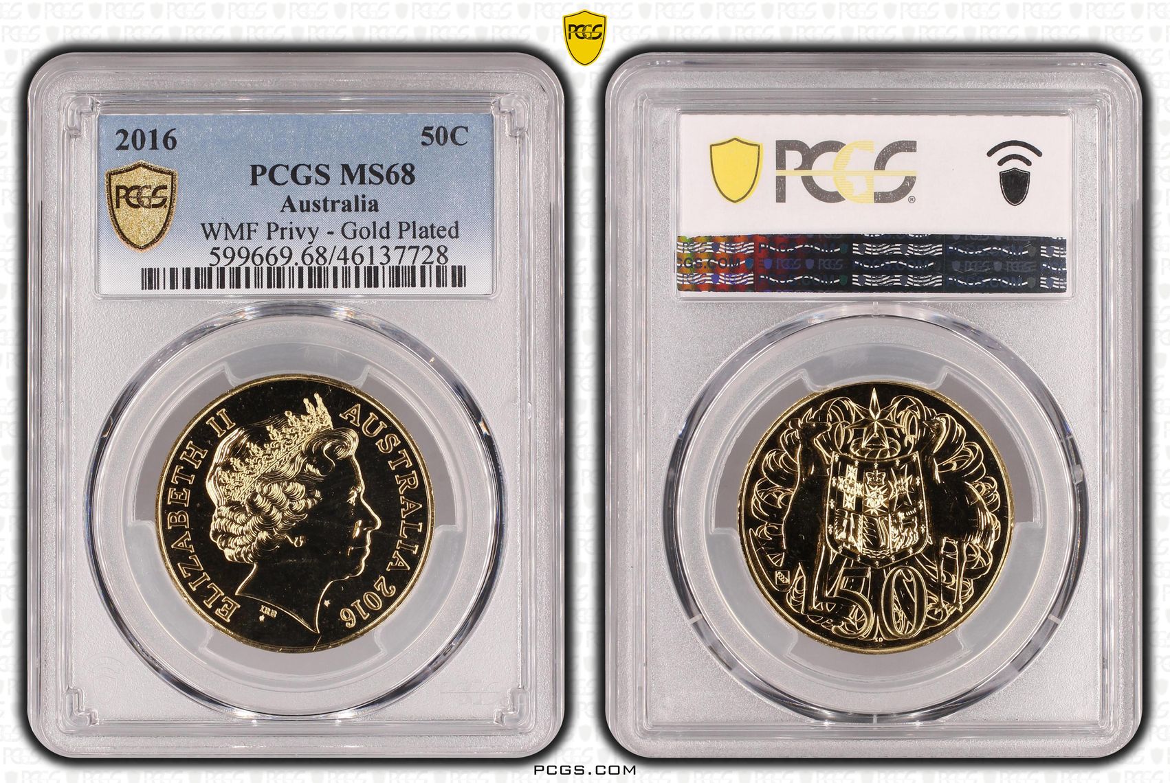 WMF Privy - Gold Plated, Fifty Cent, 2016, PCGS MS68