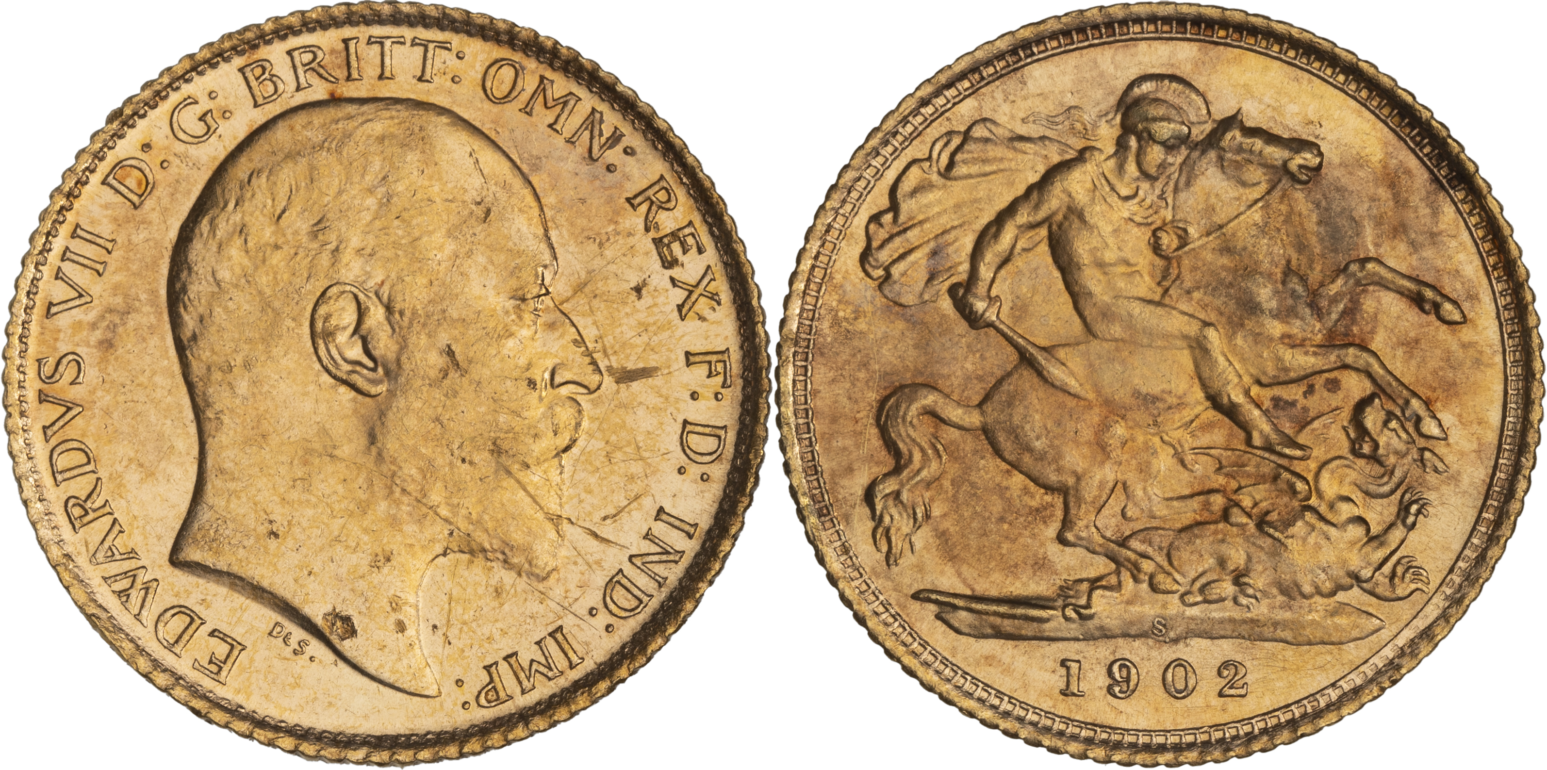 Edward VII, St George Reverse, Half Sovereign, 1902-S, UNC
