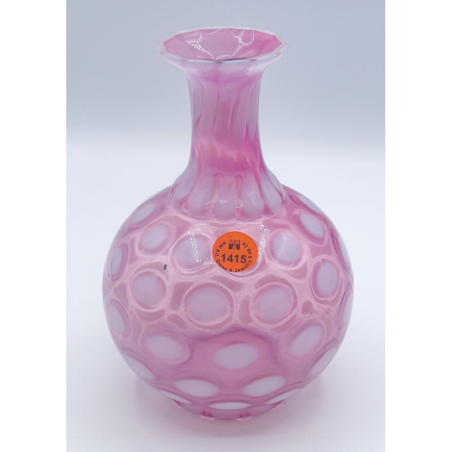 Old Fenton Coin Dot Pink Ball Vase 7''