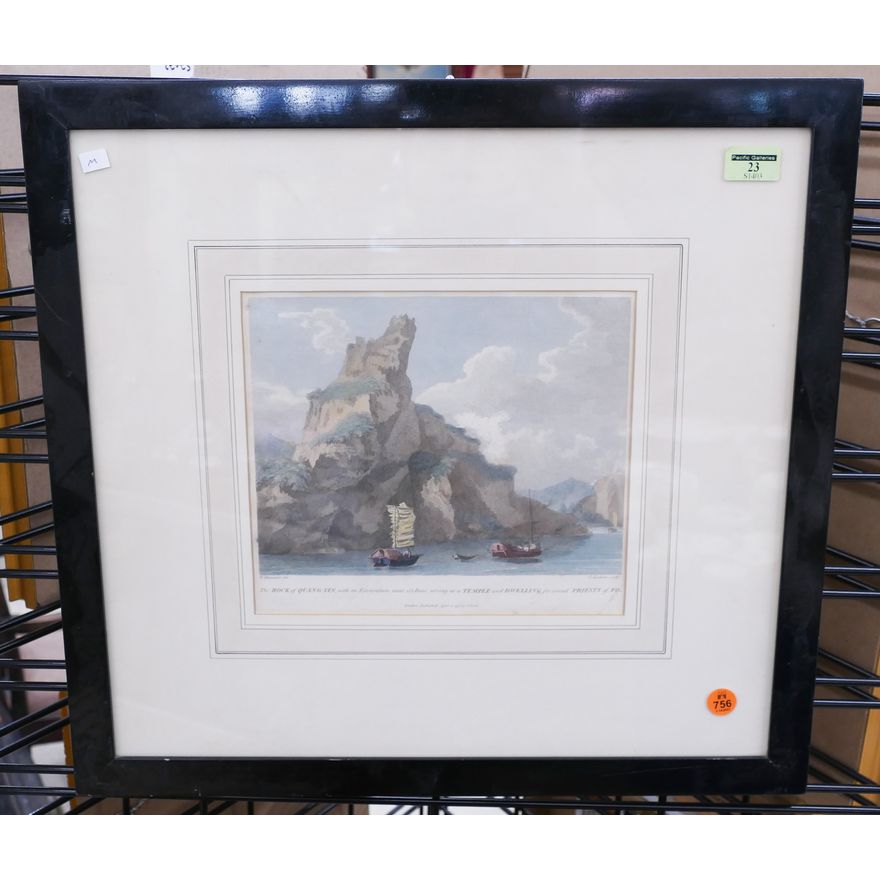 Antique 'Rock of Quang-Yin' Chinese Scene English Engraving- 18x19''