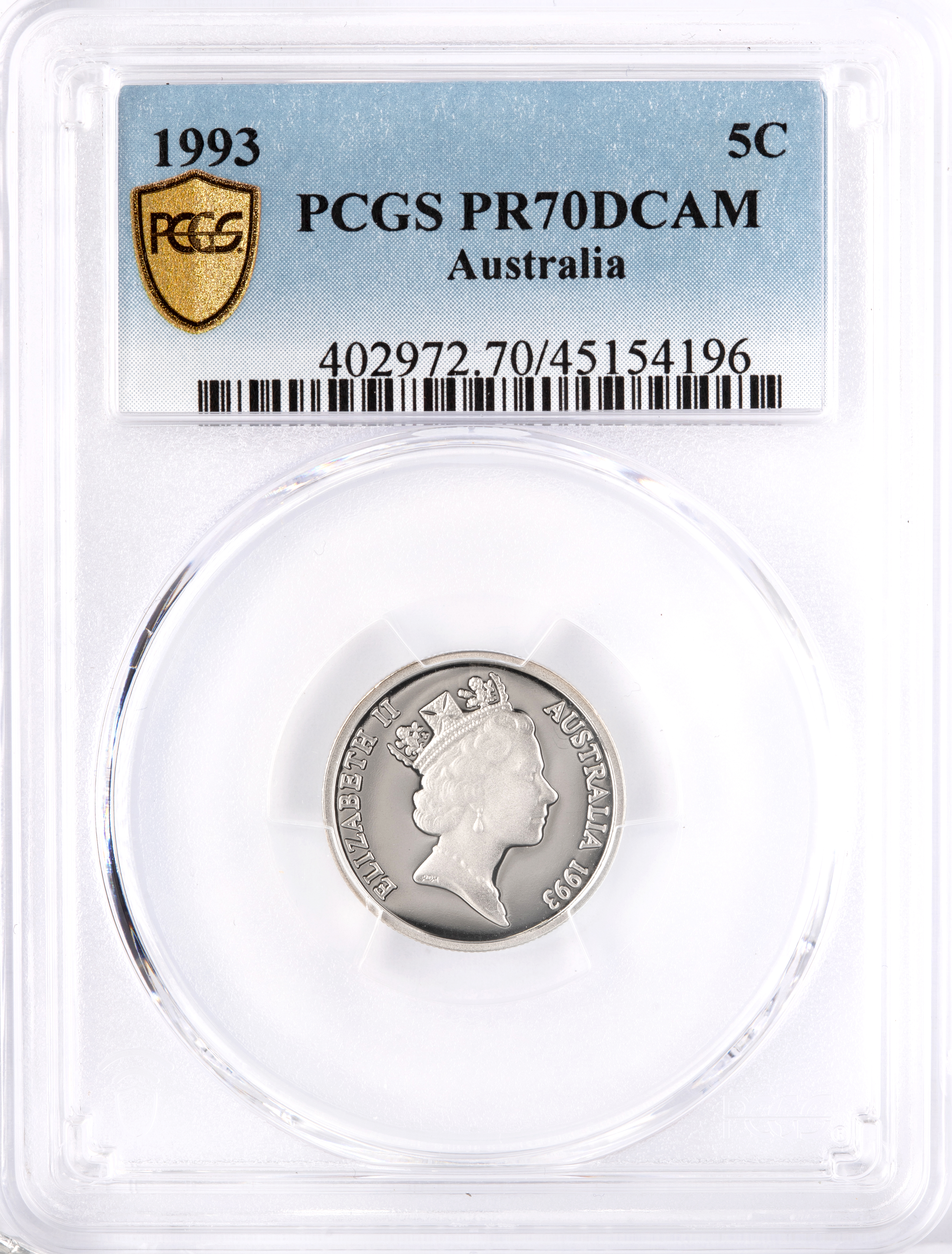 Top pop, Five Cent, 1993, PCGS PR70DCAM