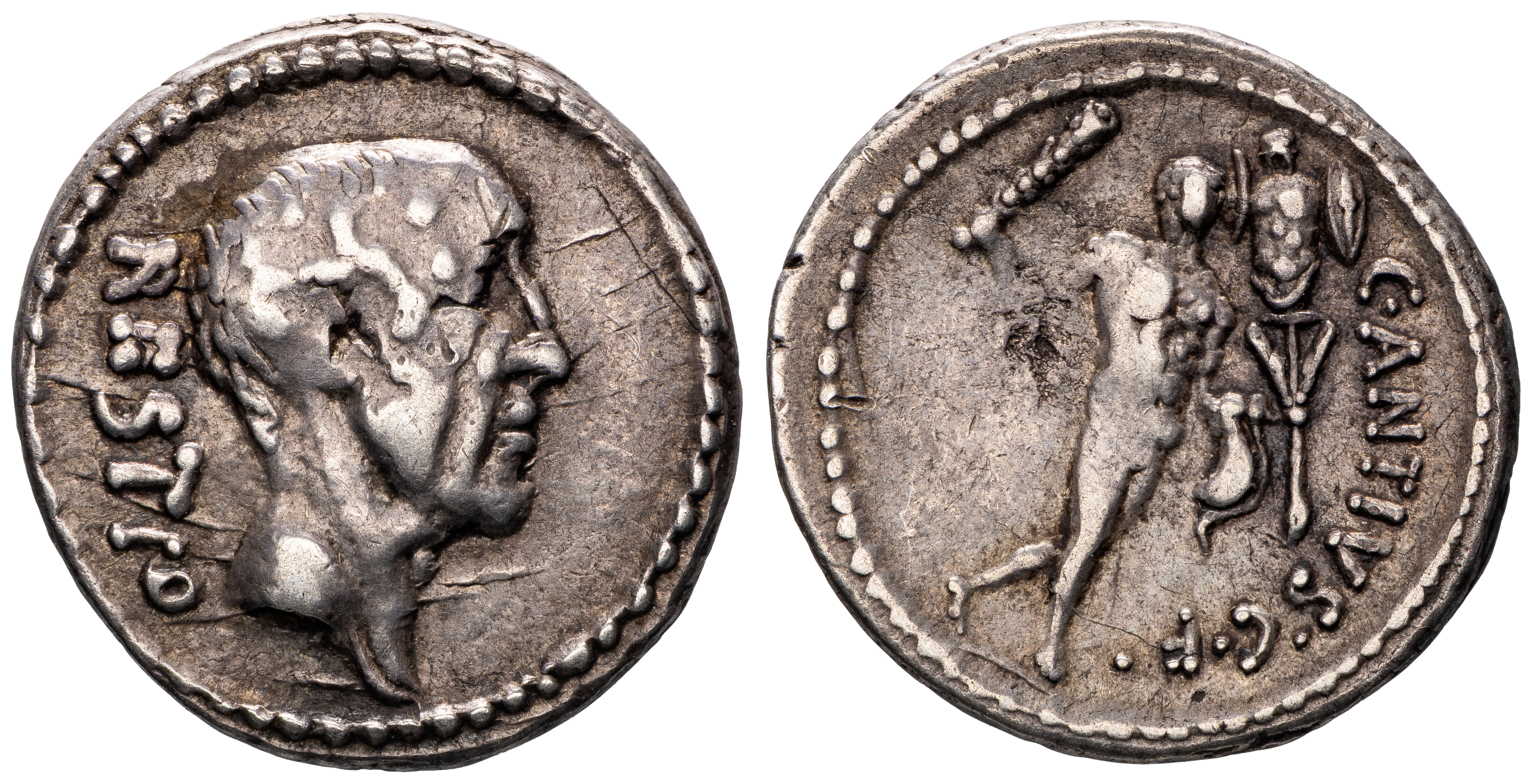 C. Antius Restio, Ar Denarius, 47 Bc, Gf