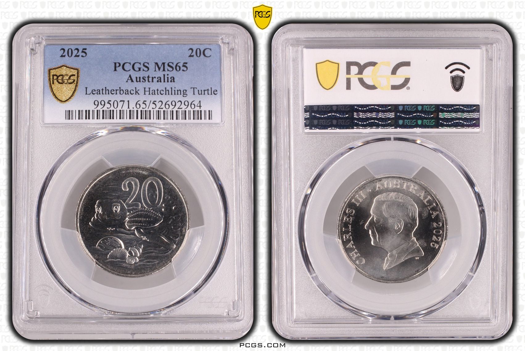 Leatherback Hatchling Turtle, Twenty Cent, 2025, PCGS MS65