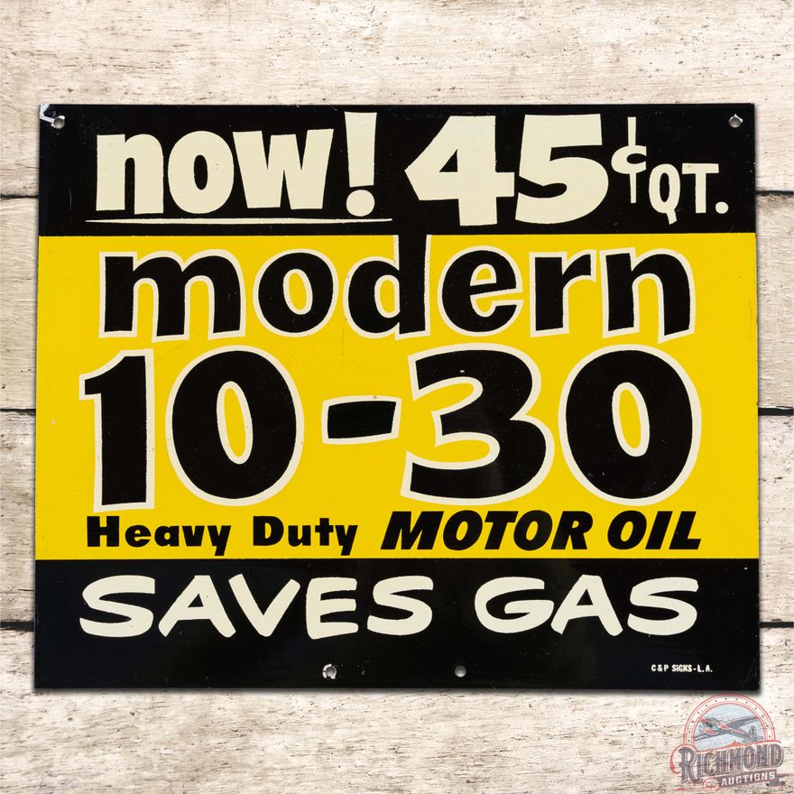 Modern 10-30 Heavy Duty Motor Oil Saves Gas DST Sign