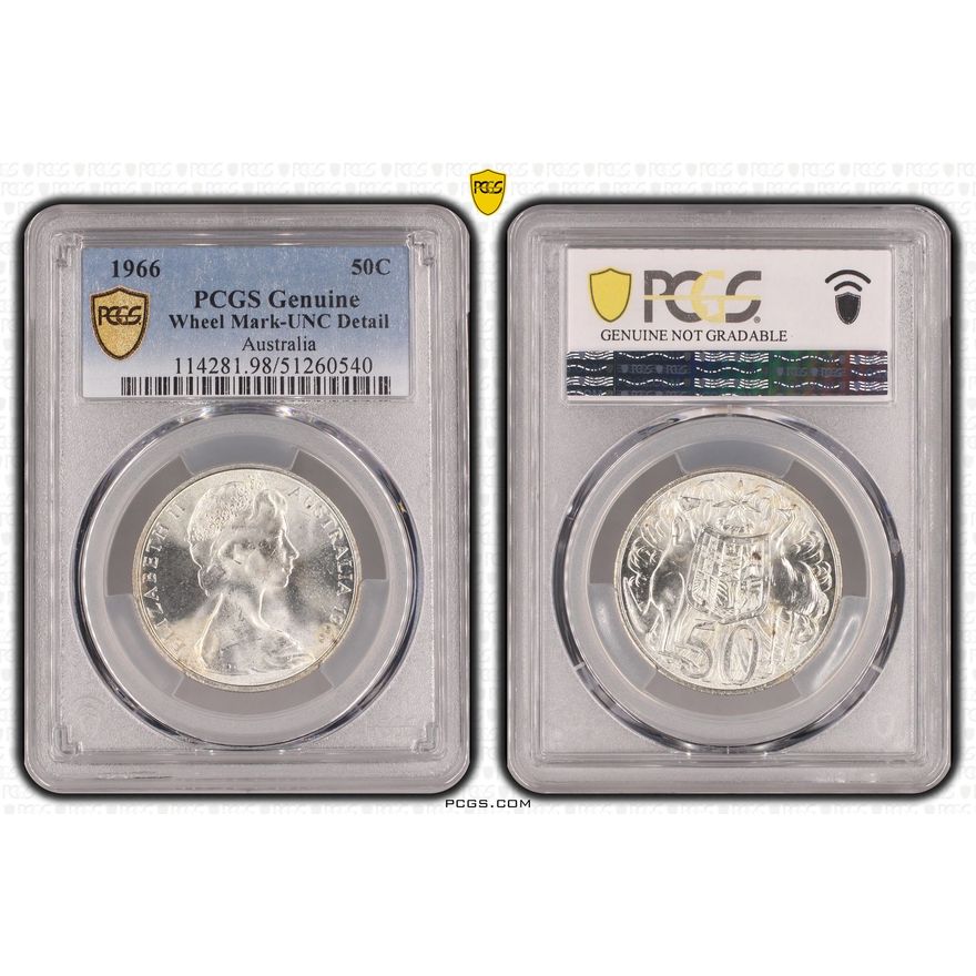 Fifty Cent, 1966, PCGS Genuine  - UNC Details (98 - Damage)