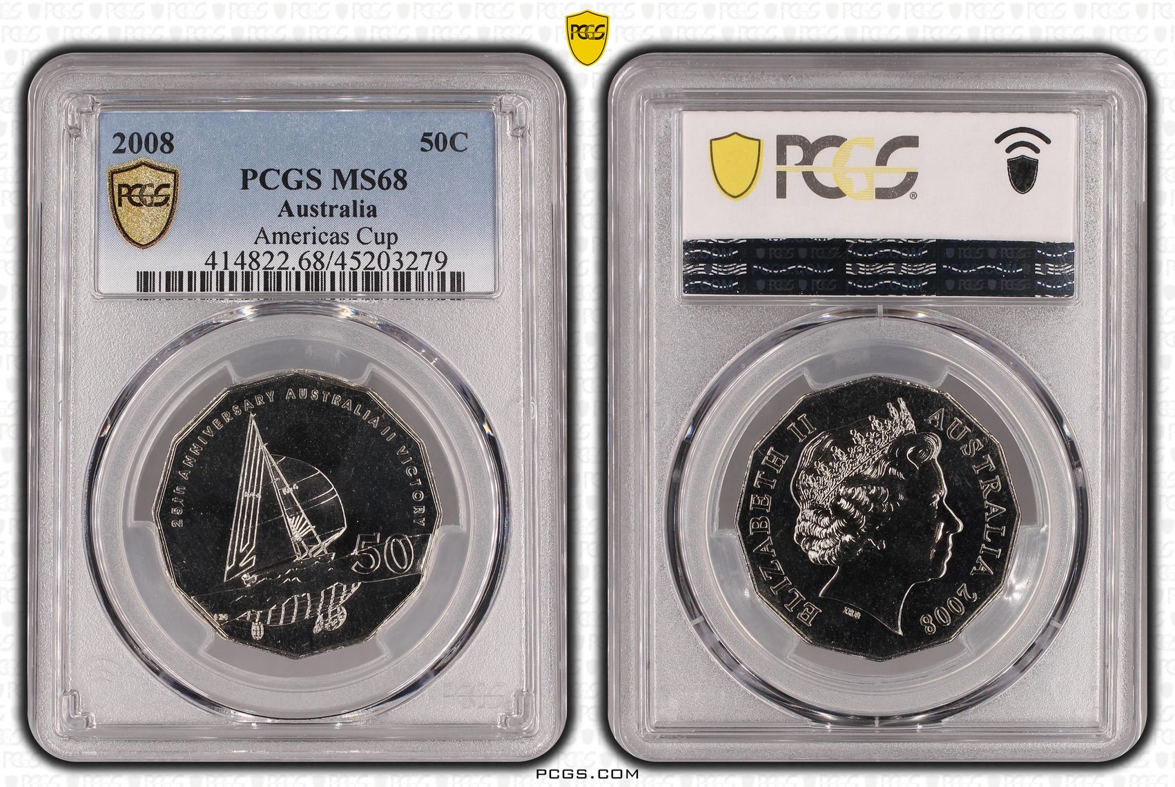 2008 Australia Fifty Cent, 50c Americas Cup PCGS - MS68 -279