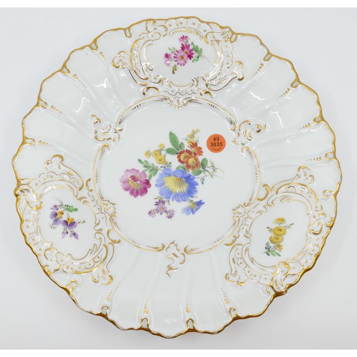 Meissen Floral Gilt Scalloped Cabinet Porcelain Plate- 12"