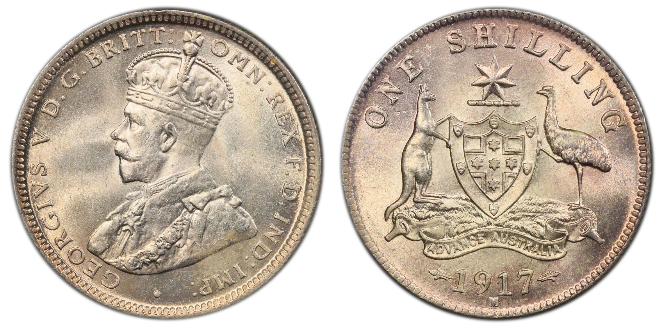 George V, , Shilling, 1917-M, PCGS MS65