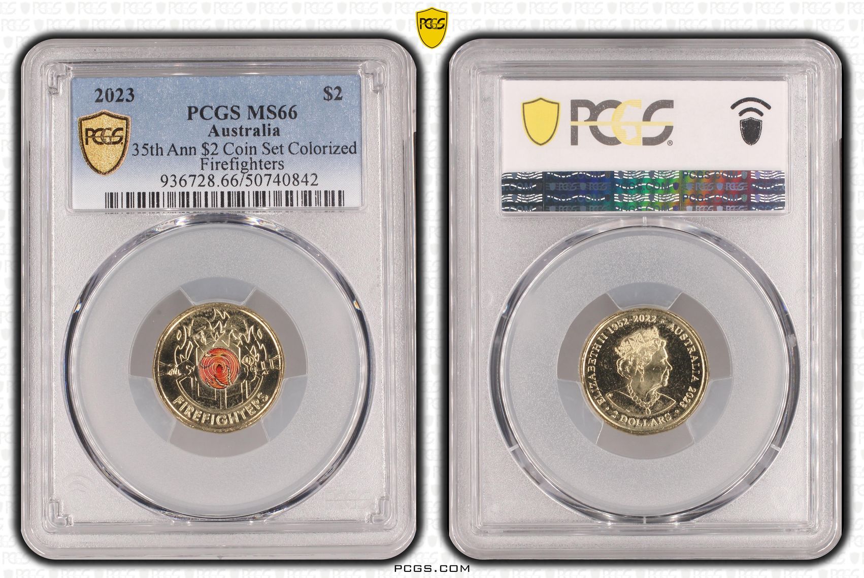 35th Ann $2 Coin Set Colorized - Firefighters , Two Dollar, 2023, PCGS MS66