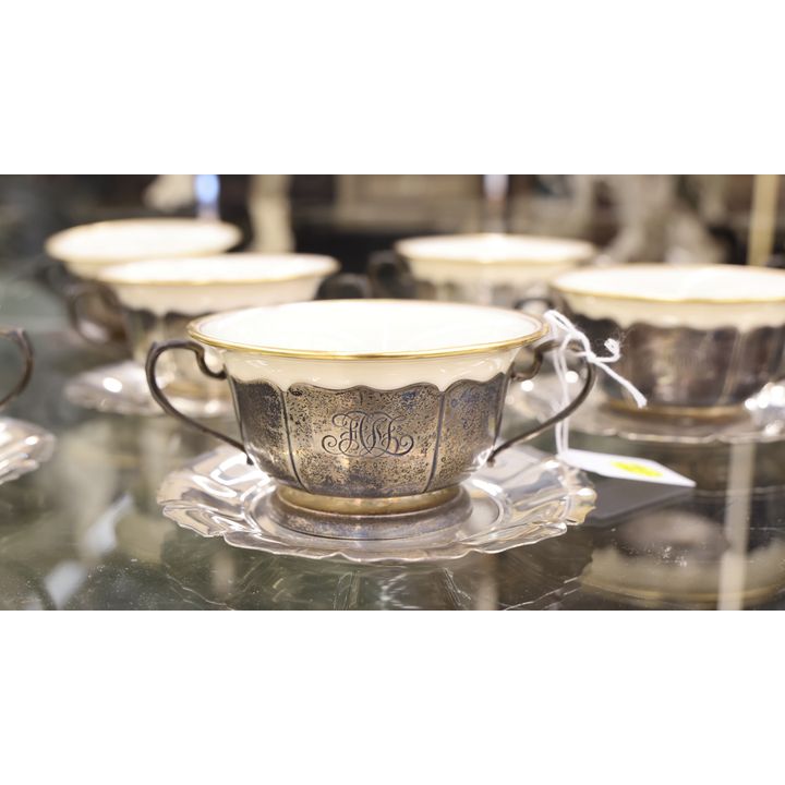 Set 12 Caldwell Sterling Irish Bouillon Cup Saucers with Lenox Inserts 5.5''