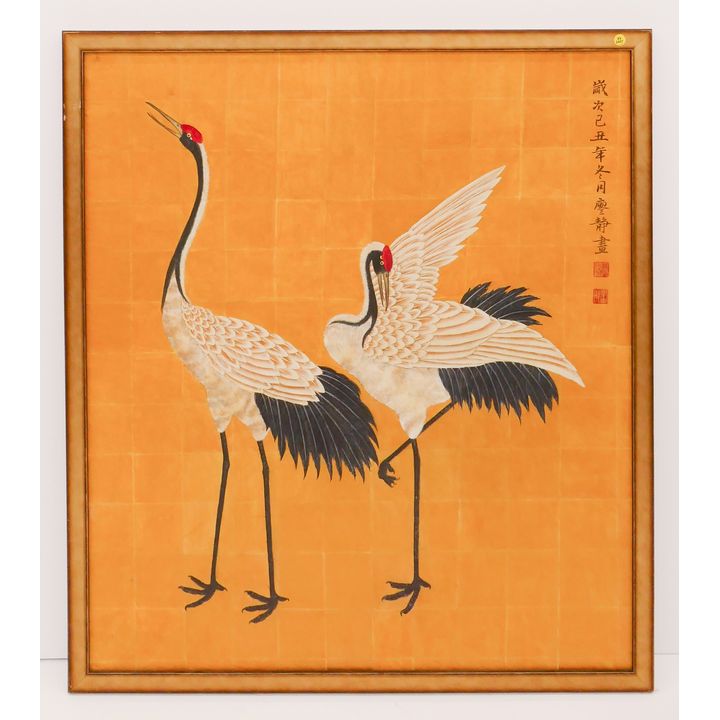 Japanese Cranes Painting Gallery Framed- 43x38''