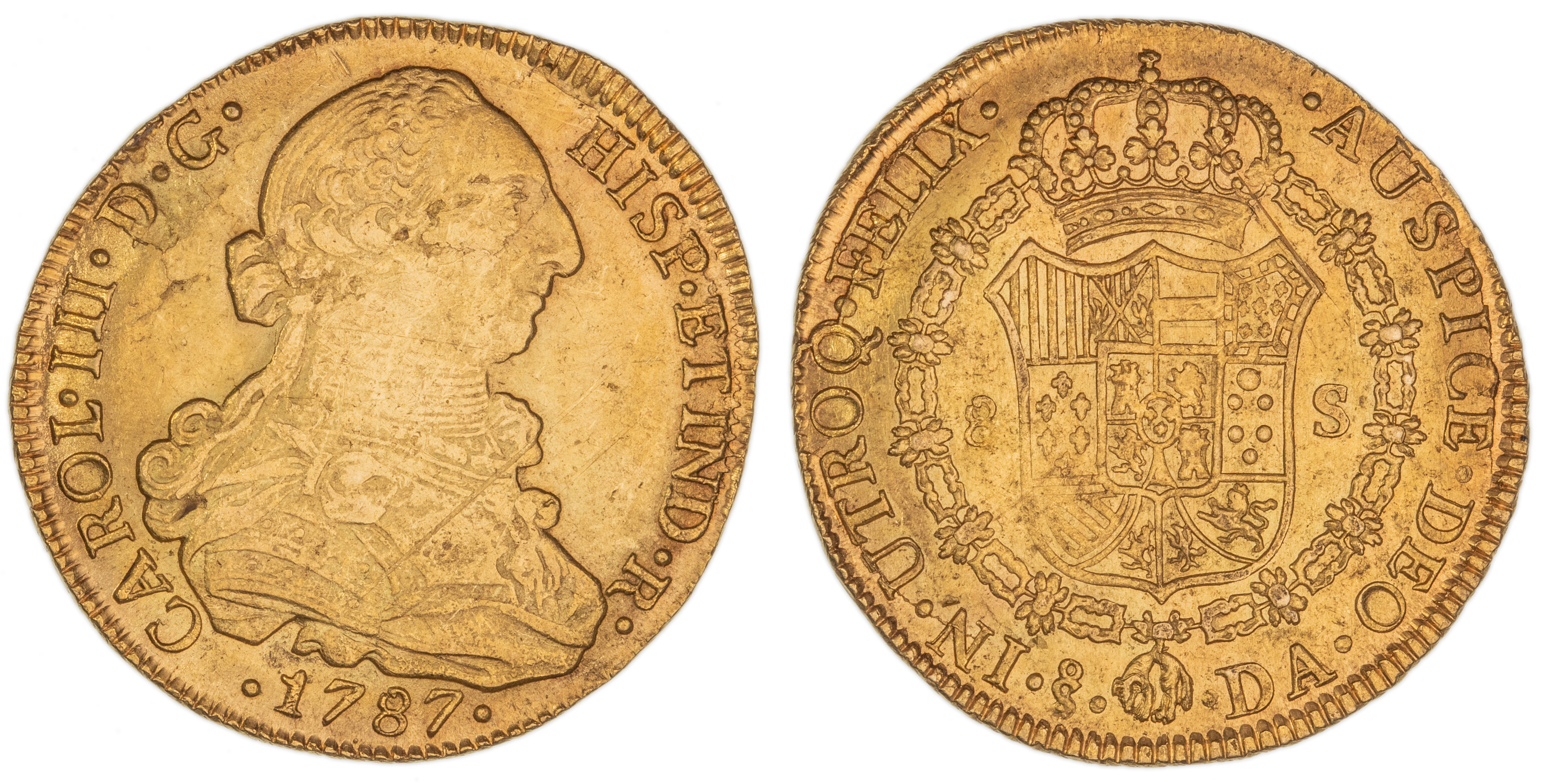 Chile, Charles IV, Eight Escudos, 1787-DA, gEF