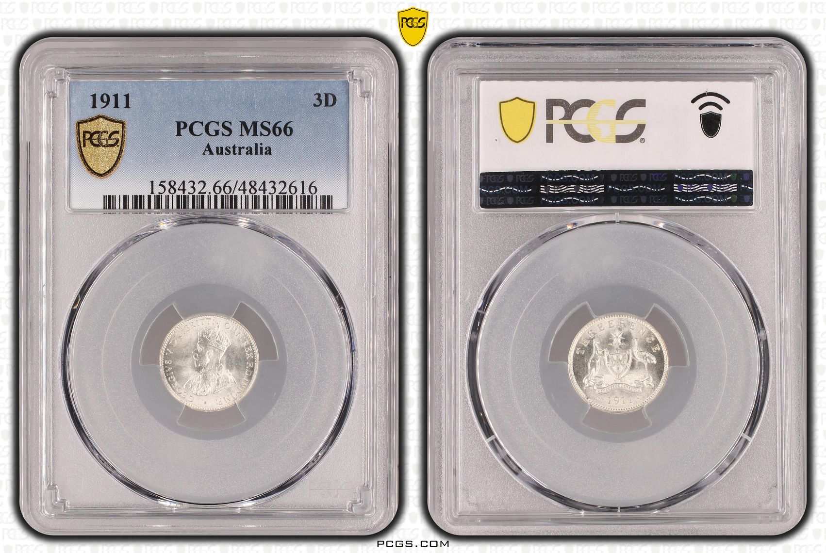 George V, Threepence, 1911, PCGS MS66
