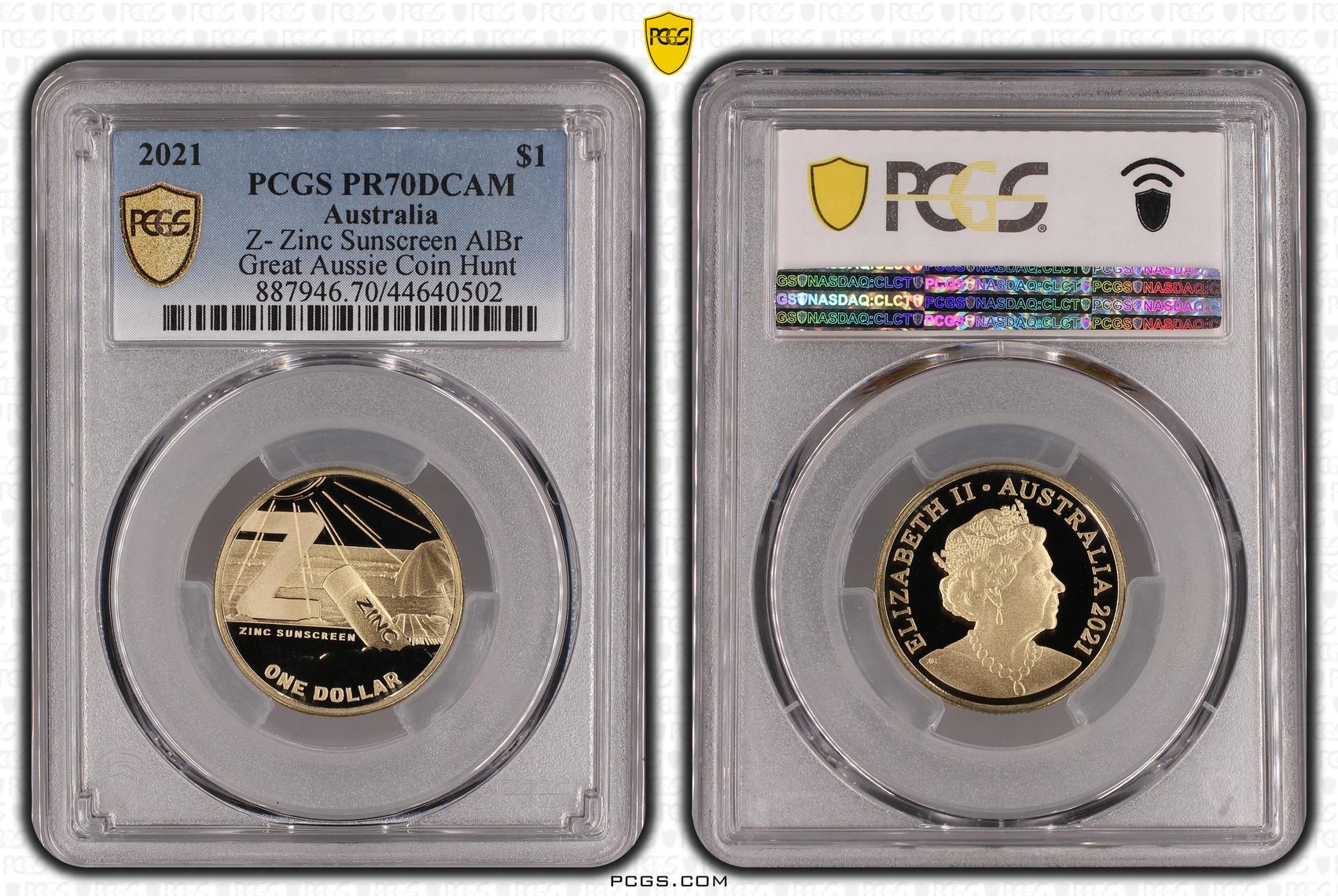 Elizabeth II, Z- Zinc Sunscreen AlBr, POP 16/0, One Dollar, 2021, PCGS PR70DCAM