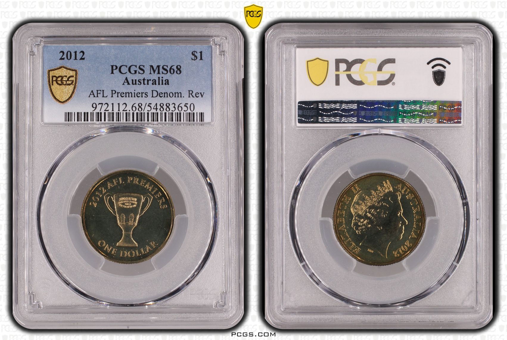 AFL Premiers Denom. Rev, One Dollar, 2012, PCGS MS68