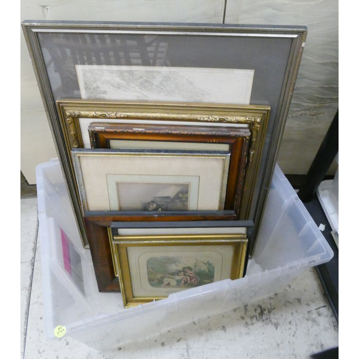 Tote 7pc Antique Framed Engravings- largest 25x19''