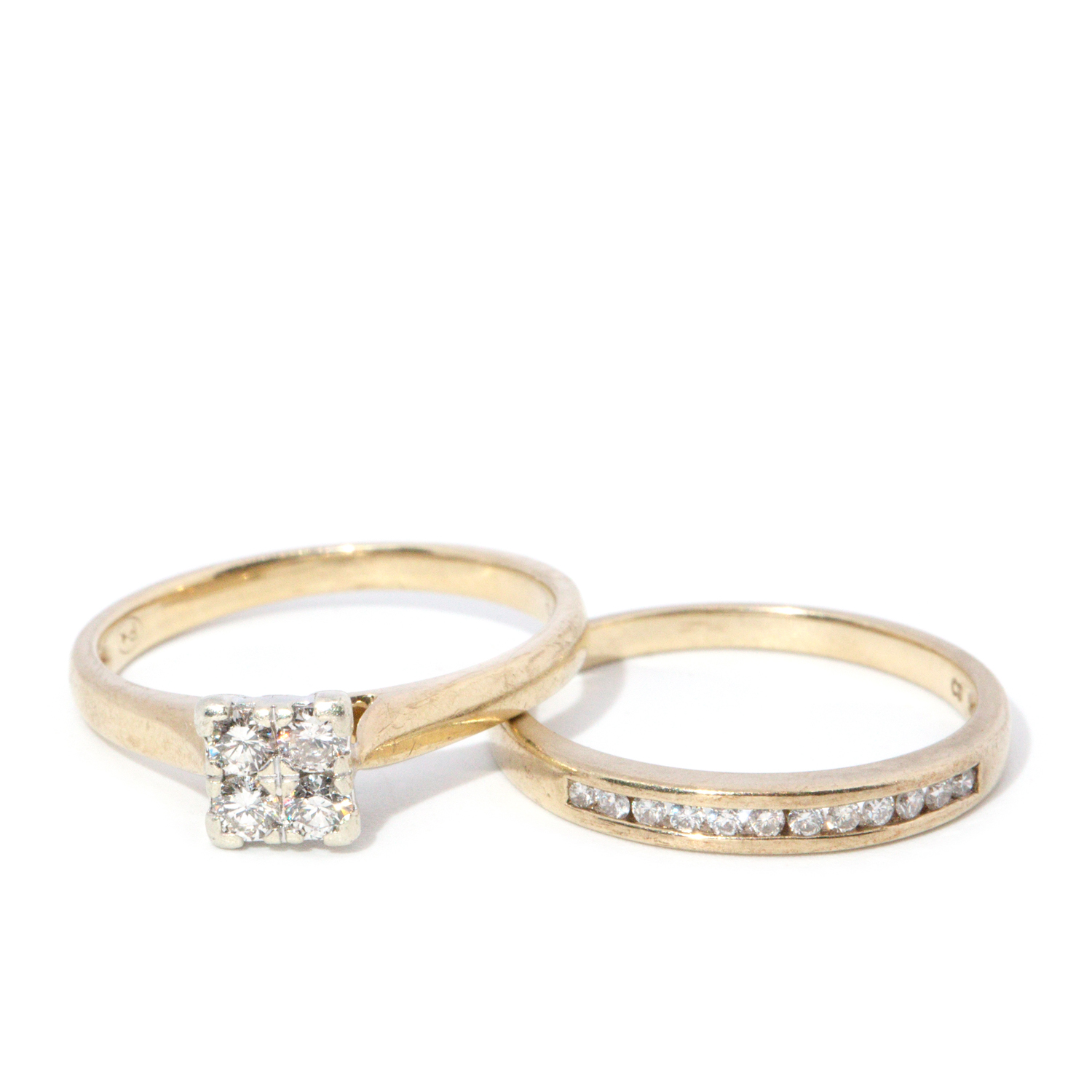 9ct Gold Two Diamond Ring Set