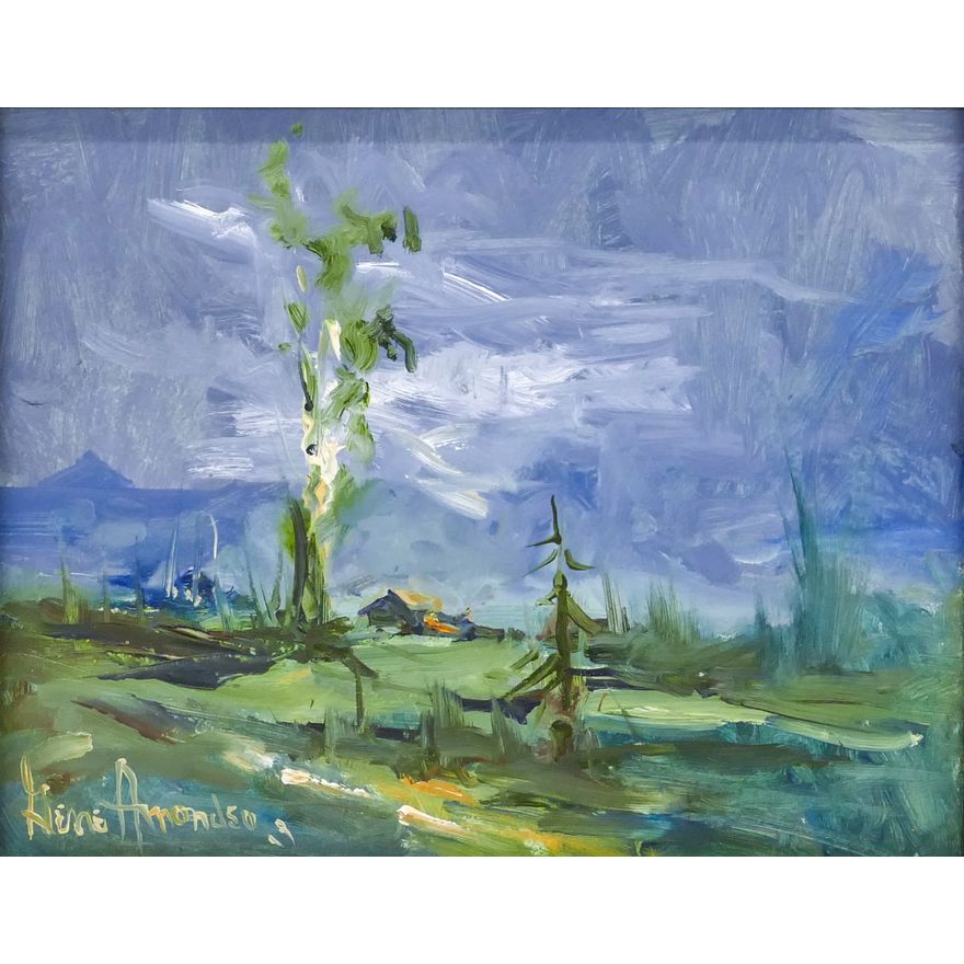 Gene Amondson ''Cabin Landscape'' 2006 Oil on Masonite Framed 15''x17''