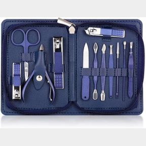 KLVN MULTIFUNCTION NAIL CLIPPER SET PEDICURE CUTTER NAIL FILE SCISSORS KIT WITH TRAVEL CASE STAINLESS STEEL BLUE MANICURE SET TOOL