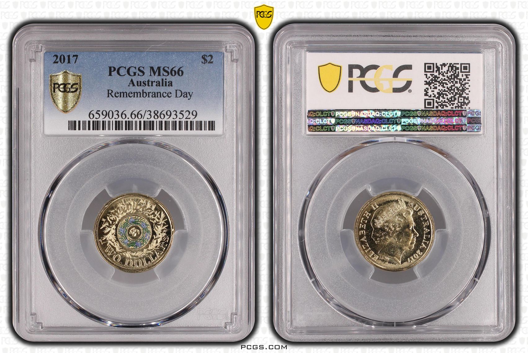Remembrance Day, Two Dollar, 2017, PCGS MS66