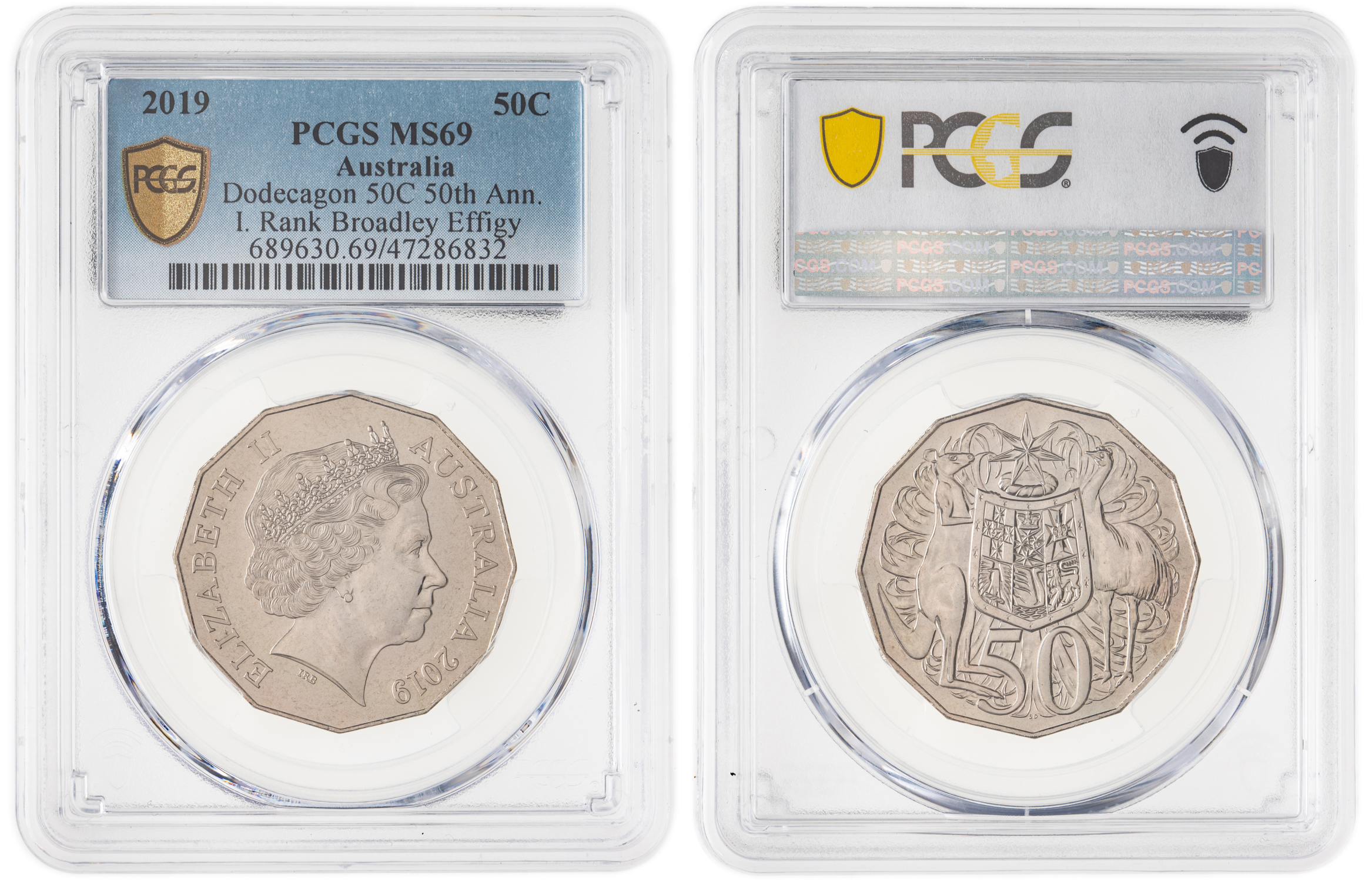 Elizabeth II, Dodecagon 50C 50th Ann. I. Rank Broadley Effigy, Fifty Cent, 2019, PCGS MS69