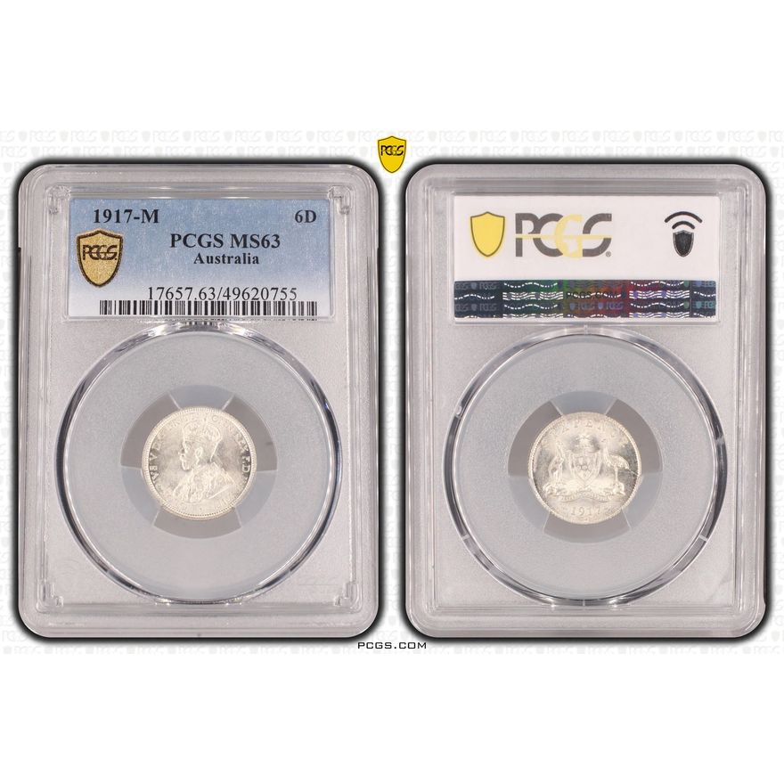 George V, Sixpence, 1917-M, PCGS MS63