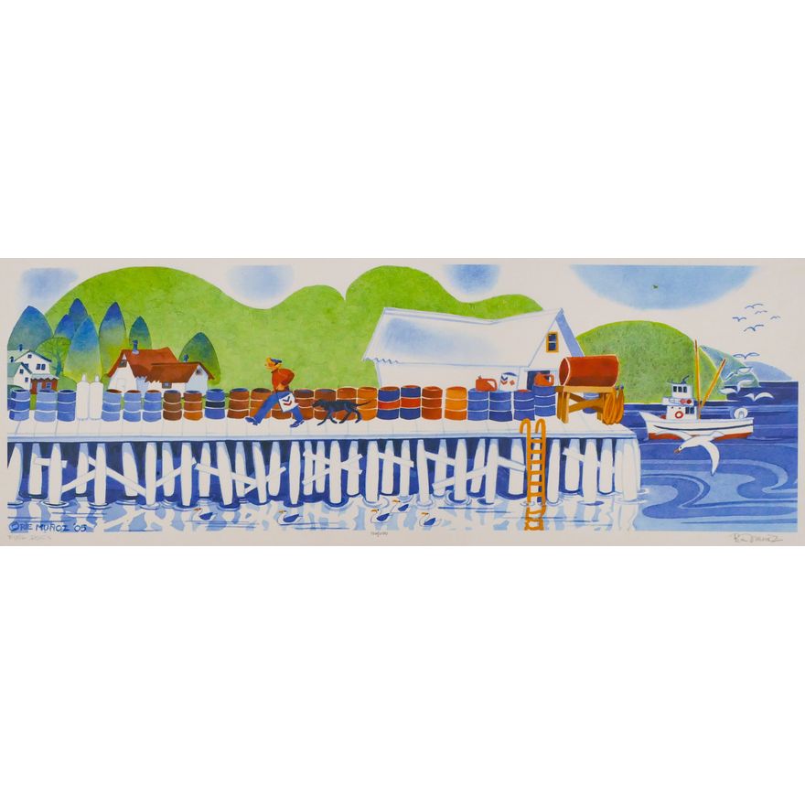 Rie Munoz ''Fuel Dock'' 2005 Signed Print 12''x28'' Sheet.