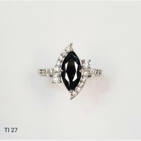 STERLING SILVER RING BLACK MARQUISE CENTER WITH CUBICS - 50692/311