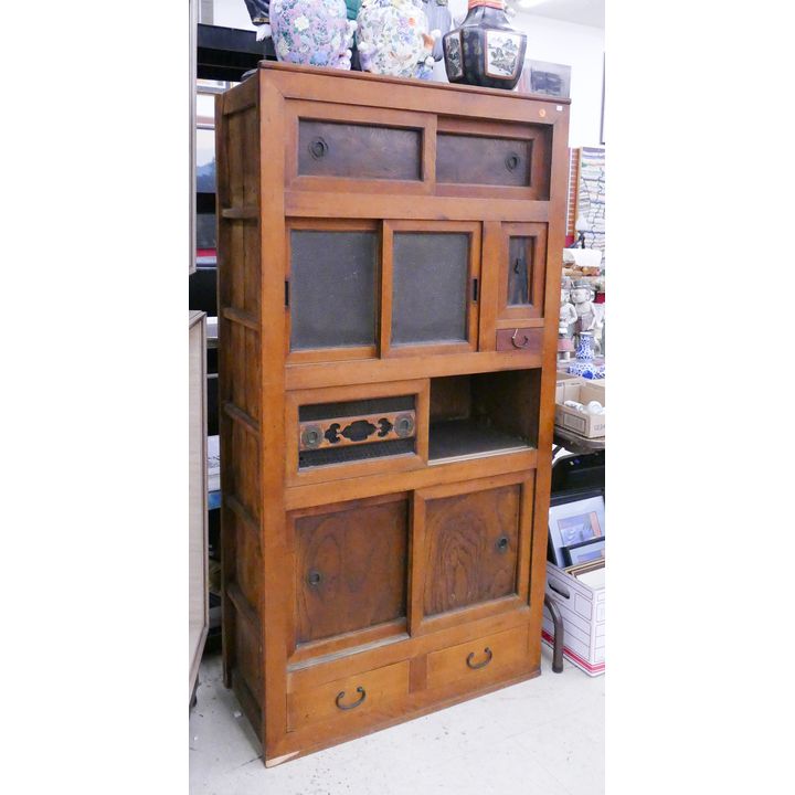 Japanese Meiji Mizuya Kitchen Tansu- 64x33x15''- missing one sliding door