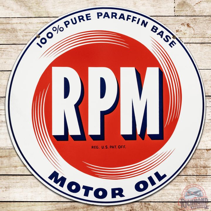 28" RPM 100% Pure Paraffin Base Motor Oil DSP Sign - 9.25 & 9