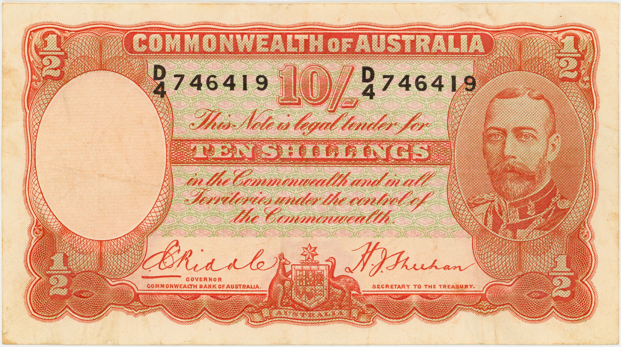 Riddle/Sheehan, Ten Shillings, 1936, aVF