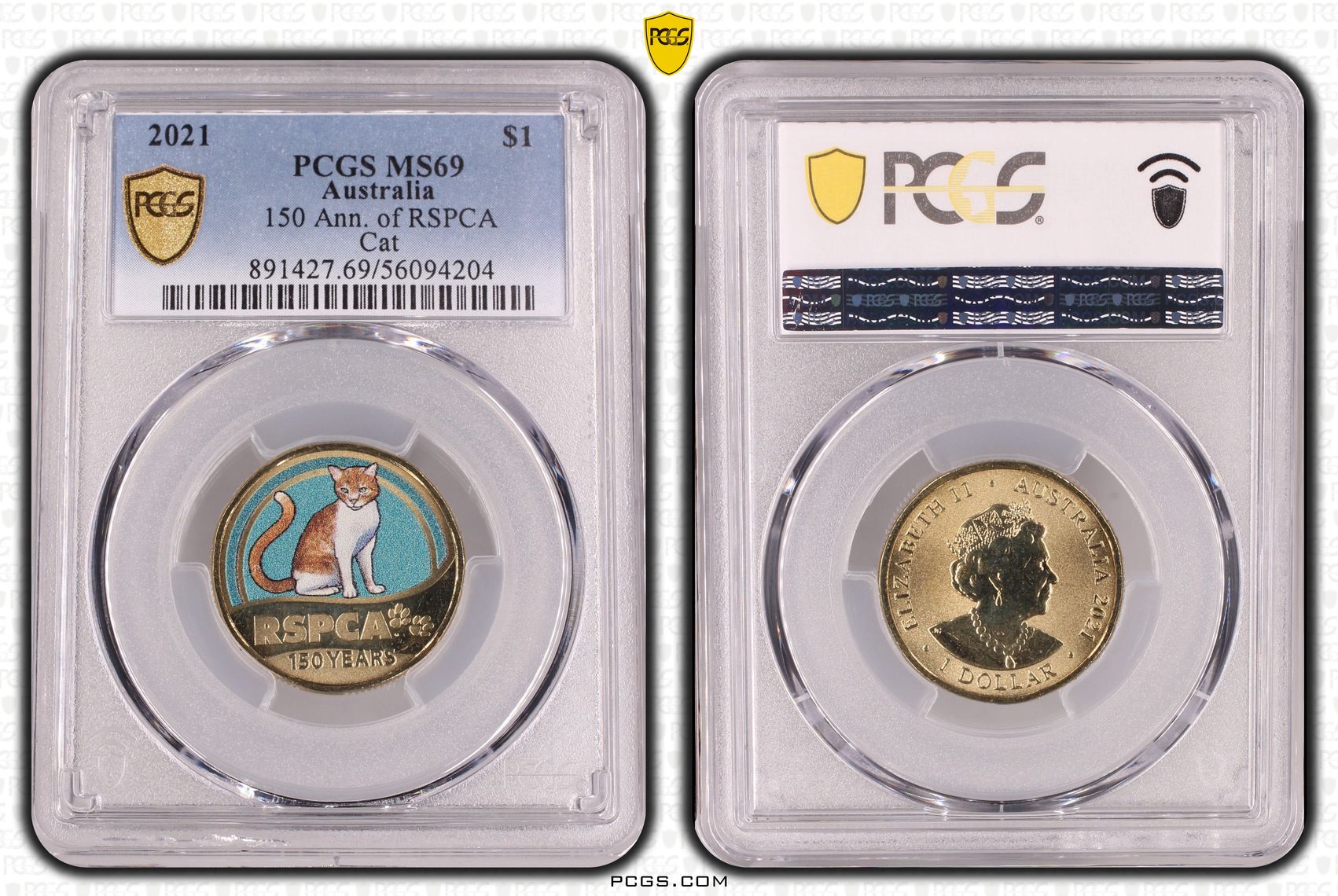 150 Ann. of RSPCA Cat, POP 7/0, One Dollar, 2021, PCGS MS69