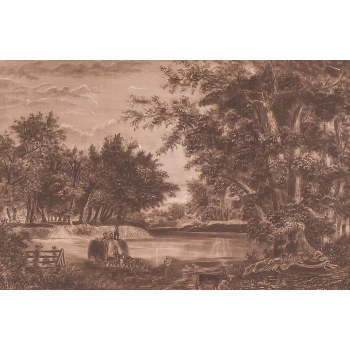 English Pastoral Landscape Charcoal on Paper. Signed N.L Merchant. Framed Measurements 18x24''