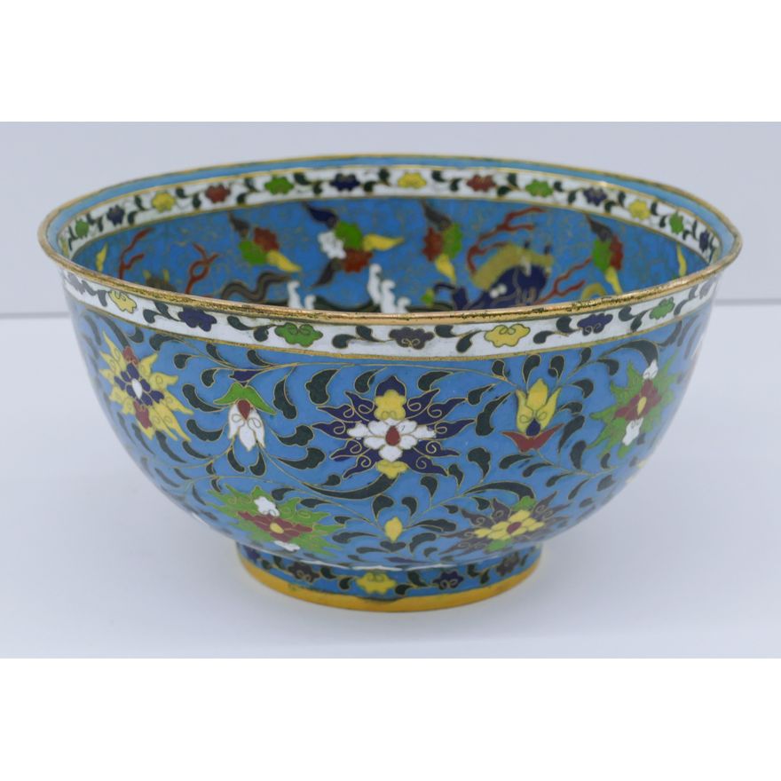 Chinese Qing Horse and Dorje Cloisonne Bowl