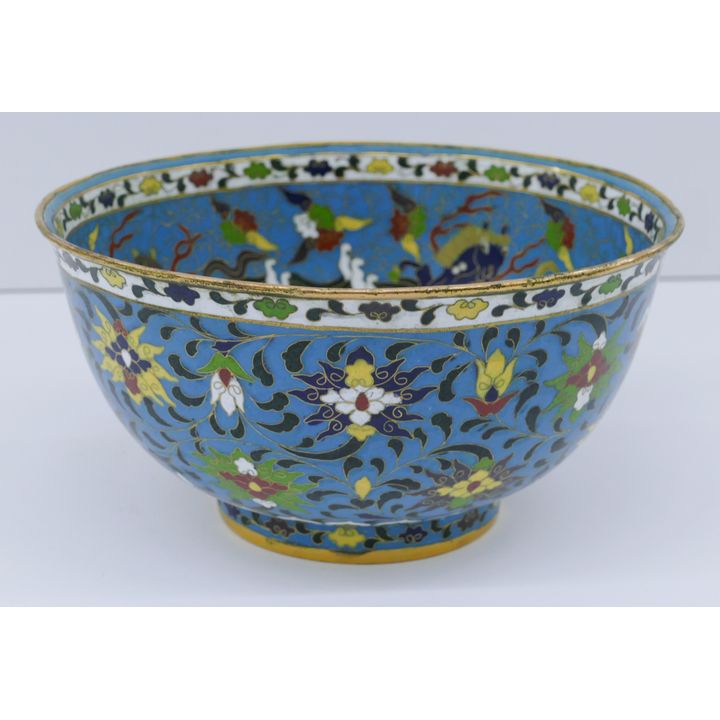 Chinese Qing Horse and Dorje Cloisonne Bowl